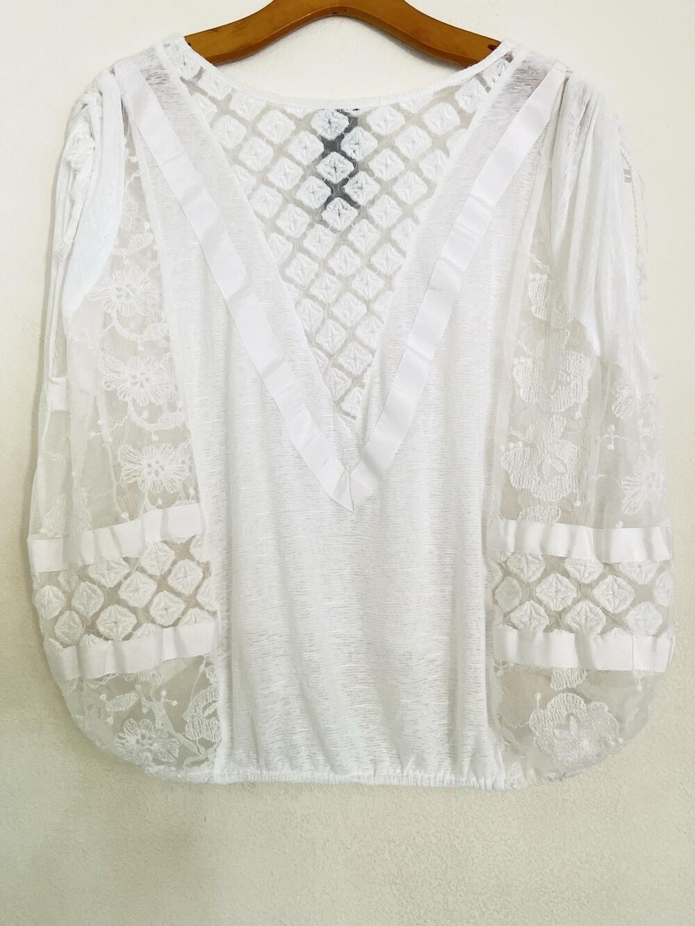 Free People New Romantics Blouse Women S White Lace Embroidered Boho Peasant Top